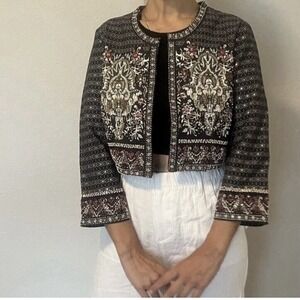 Soft Surroundings Mandala Bolero 3/4 Sleeve Cropped Jacket Beaded Sequin S